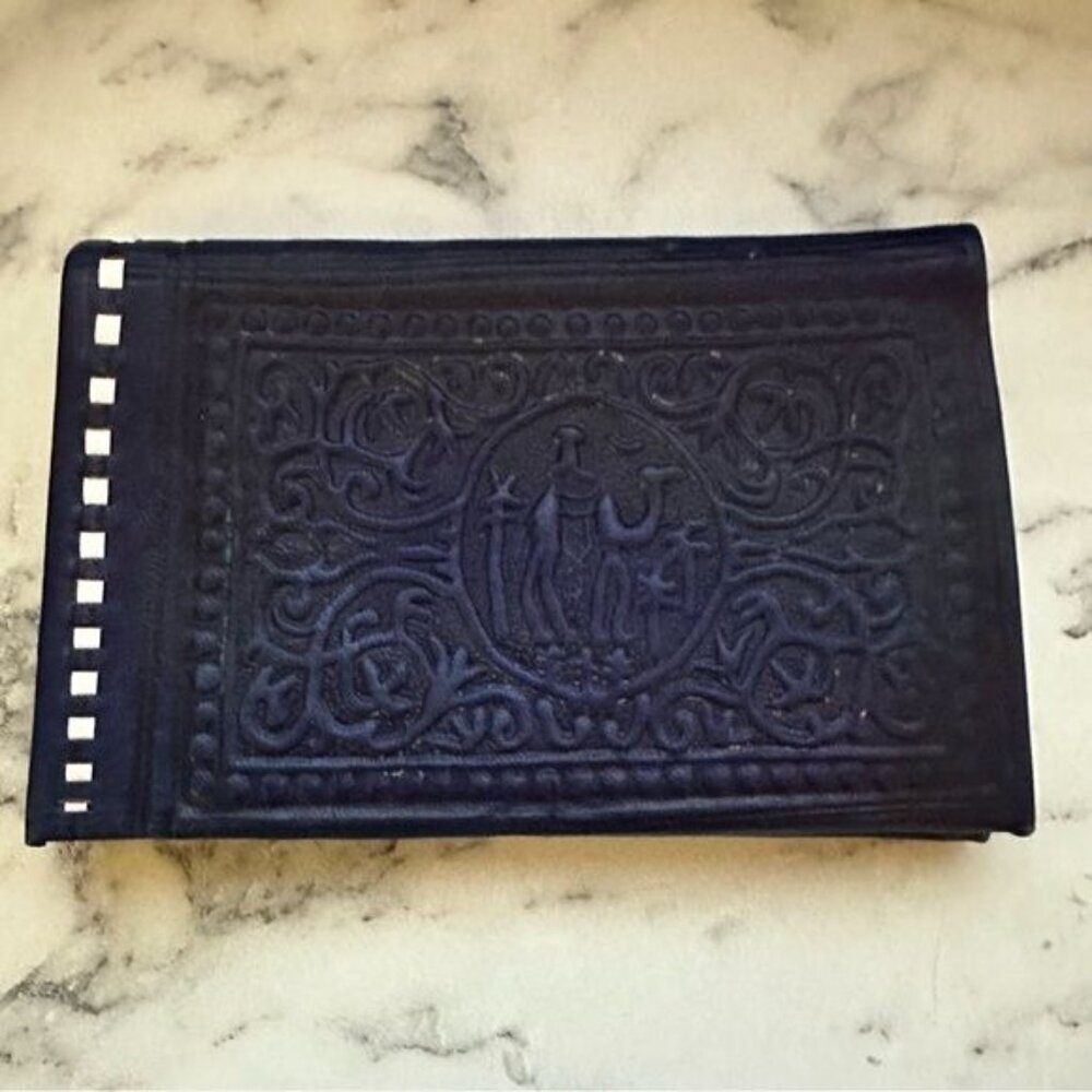 Treasures Of Morocco Handmade Moroccan By-fold Leather Wallet Large Navy